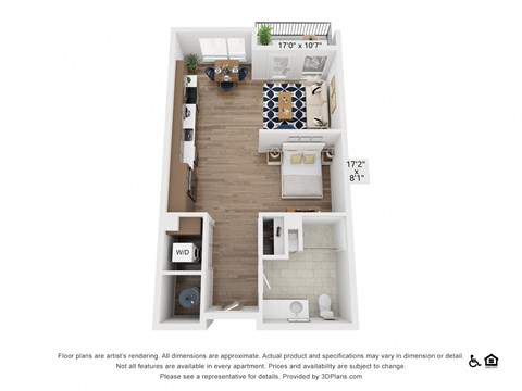 Floor plan for studio, 1 bath, 526 sqft